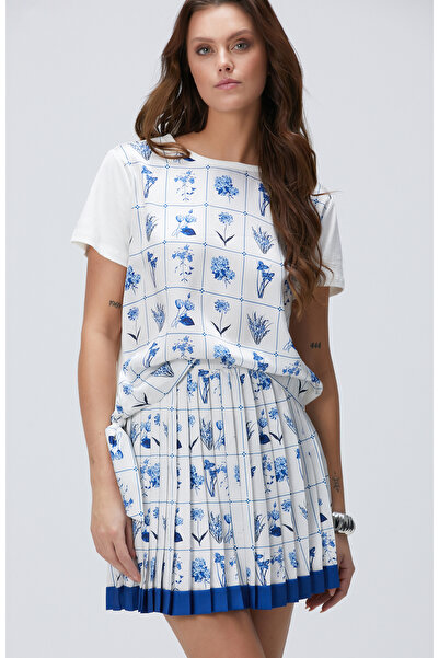 Network Mavi Desenli Etek