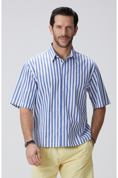 Network Mavi Beyaz Çizgili Gömlek