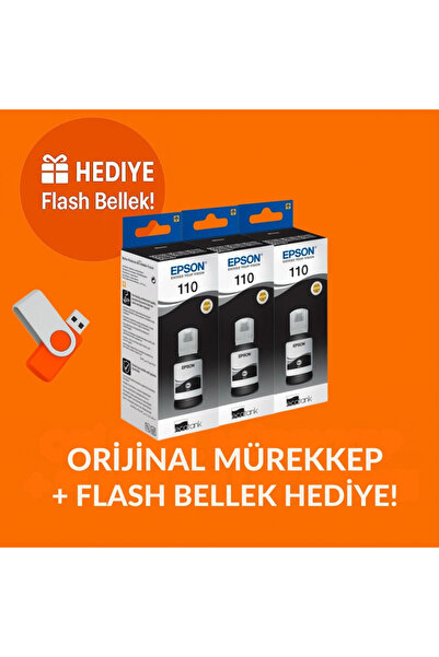 EPSON 110 Ecotank M3180 Orjinal 3'lü Siyah Mürekkep 14u891
