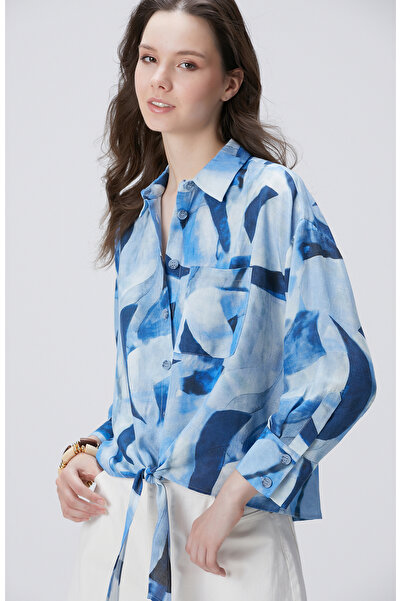 Network Lacivert Mavi Desenli Gömlek