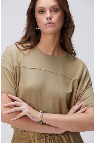 Network Limited Haki Kaşmir Karışımlı T-shirt