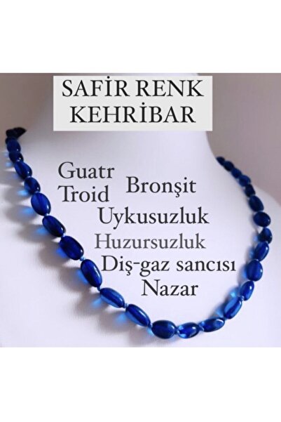 NİSSBEBE Sertifikalı Orijinal Safir Mavi Kehribar Bebek Diş Kolyesi 32-33 cm ...