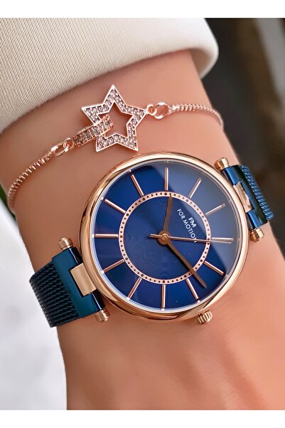 Ferrucci ساعة يد نسائية بسلك فولاذي باللون الأزرق الداكن - سوار