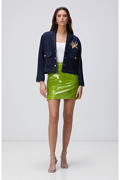 Network Yeşil Payetli Mini Etek