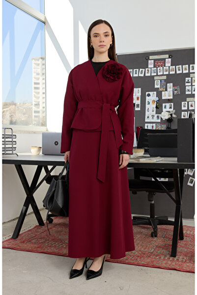 Fatma Atasoy Floral Bordo Kimono Ceket