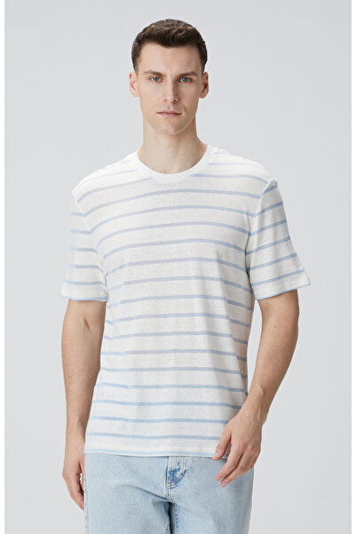 Network Kırık Beyaz Mavi Keten Karışımlı T-shirt