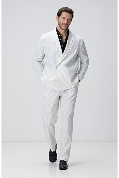 Network Kırık Beyaz Keten Karışımlı Takım Elbise