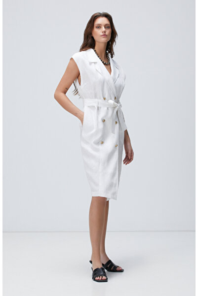 Network Beyaz Keten Elbise