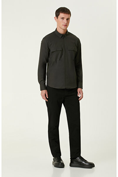 Network Haki Çift Cepli Fermuarlı Gömlek