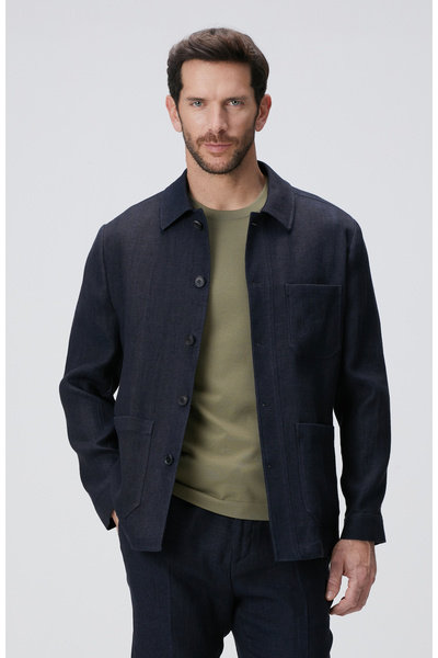 Network Lacivert Keten Karışımlı Ceket