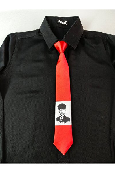 GallanD Tie for 3-4 Year Old Children with Crescent Moon, Star, and Ataturk Pattern, Fixed Tie.