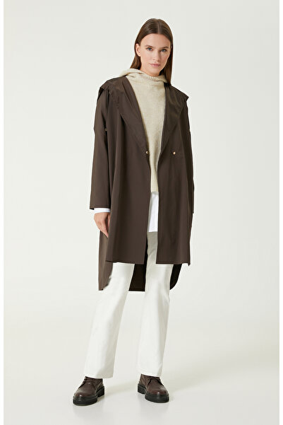 Network Koyu Gri Kapüşonlu Pardösü