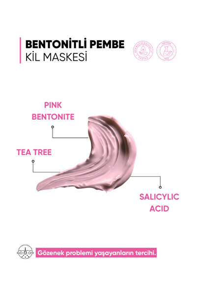 mia klinika Siyah Nokta Karşıtı, Gözenek Sıkılaştırıcı Bentonitli Pembe Kil Maskesi 15 ML