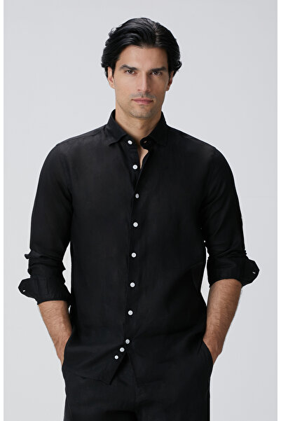 Network Siyah Keten Gömlek