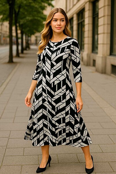 Şans Rochie midi din viscoză pentru femei, mărime mare, neagră, cu decolteu, ...