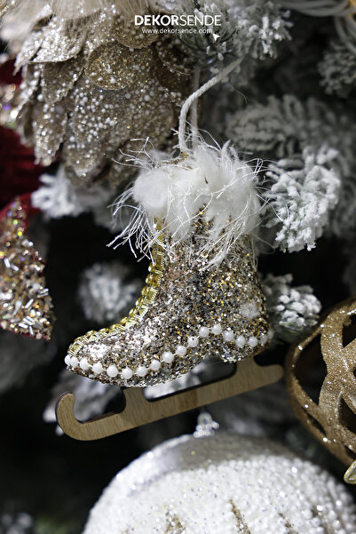 Dekorsende Χριστουγεννιάτικο Στολίδι Πατινάκι με Πέρλες Χρυσό 10 εκ.