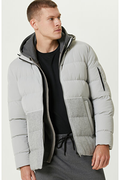 Network Gri Melanj Yün Karışımlı Puffer Casual Kaban