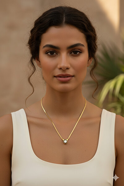 ZÜMRÜT SARRAF 14 Ayar Altın Balık Sırtı Taşlı Sekizgen Kolye