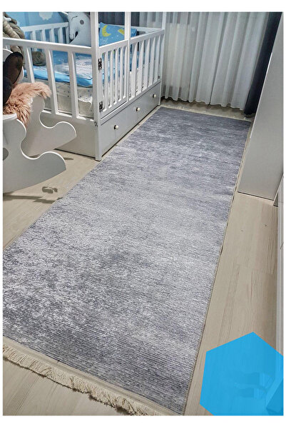 STY Home Gri Dijital Baskı Halı Kaymaz Tabanlı Yıkanabilir Halı Yolluk Salon ...