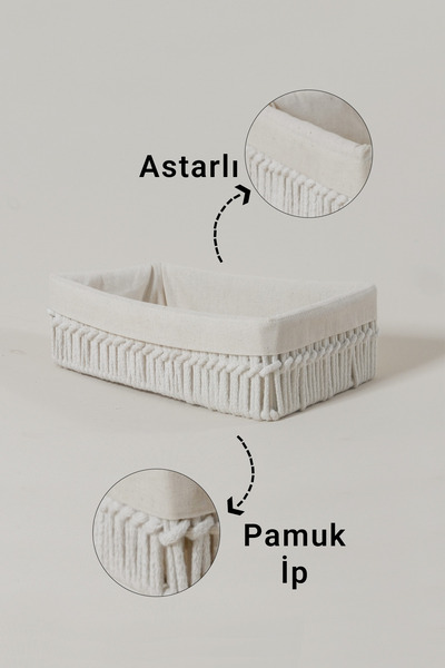 Marrien Sienna Organizer Handmade Ecru Cotton Rope |   Lined Cabinet Basket Metal 26X18X6 cm