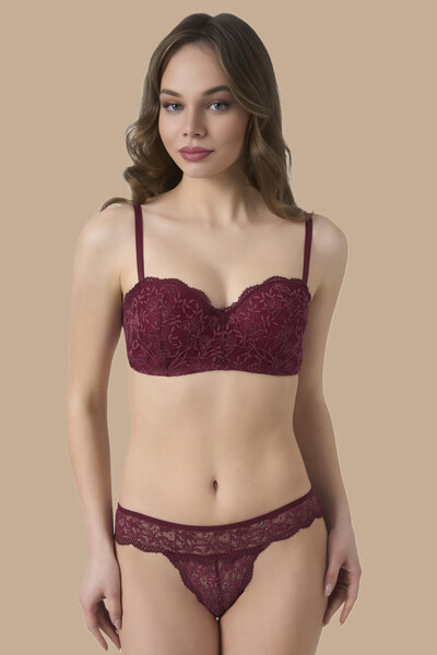 BÜŞRA طقم حمالة صدر وسروال داخلي من لوتس بدون دعامات مع حمالات قابلة للإزالة - في علبة