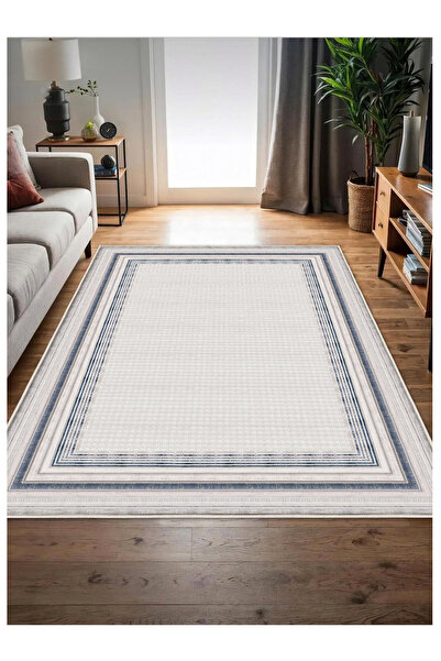 STY Home Gri Lacivert Dijital Baskı Kaymaz Tabanlı Yıkanabilir Halı Yolluk Sa...