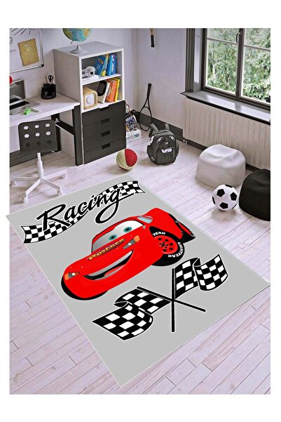 STY Home Gri Araba Çocuk Kaymaz Tabanlı Halı Makinede Yıkanabilir Halı Yolluk