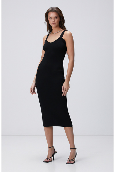 Network Siyah Midi Triko Elbise