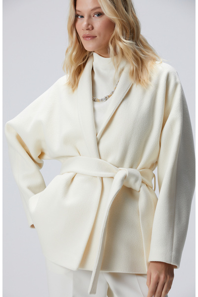 Network Kırık Beyaz Yün Karışımlı Kaban