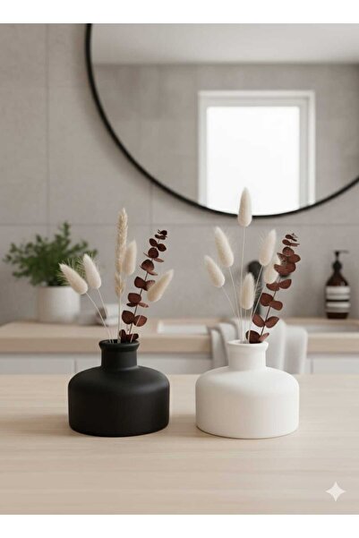 TACTIC Set de 2 vaze de piatră alb-negru – Obiect decorativ de masă cu design elegant – Accesoriu pentru baie 10x7 cm