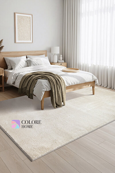 Colore Home Yıkanabilir Kaymaz Taban Krem Renk Peluş Post Halı