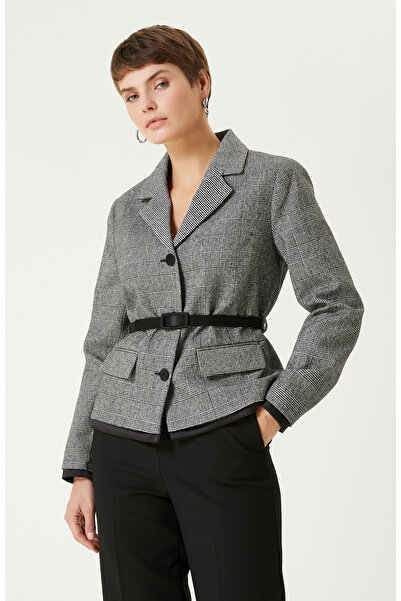 Network Siyah Beyaz Yün Karışımlı Ekose Ceket