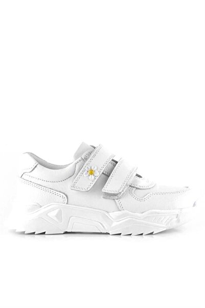 Rakerplus Genuine Leather White Daisy Detailed Girls' Casual Shoes