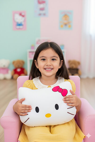 Pufline Hello Kitty Sevimli Peluş Yastık Uyku Arkadaşı Helo Kity 41x41 Cm (30...