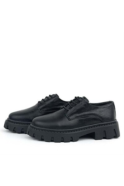 Rakerplus Black Crinkled Patent Leather Genuine Leather Lace-Up Girls Oxford School Shoes