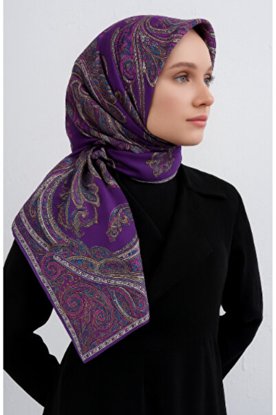 Vissona Tivil Silk Scarf 60777 - 50939 Dark Purple Ethnic Pattern