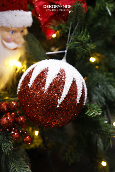 Dekorsende Christmas Ornament White Zigzag Patterned Ball Red 15 cm