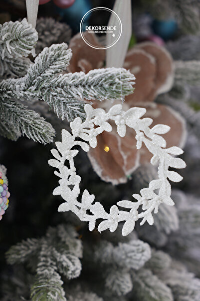 Dekorsende Christmas Ornament Glitter Leaf Circle White 15 cm