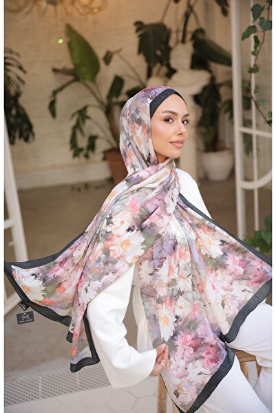 Mira İpek Desenli Bambu Kraş Şal Tok Duran Kadın Şal Siyah