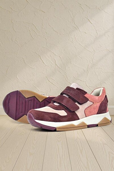 Rakerplus Genuine Leather Powder Claret Red Children's Sneakers Sports Shoes