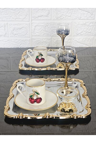 atabey home collection 2 ADET SUNUM TEPSİSİ GÜL ÇERÇEVE GOLD ŞERİT-GÜMÜŞ TEPSİ