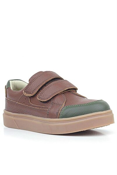 Rakerplus Brown Green Genuine Leather Velcro Girls' Sneaker Shoes