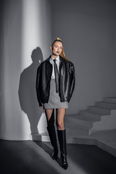 Mach Women's Oversize Vintage Fur Lined Leather Jacket