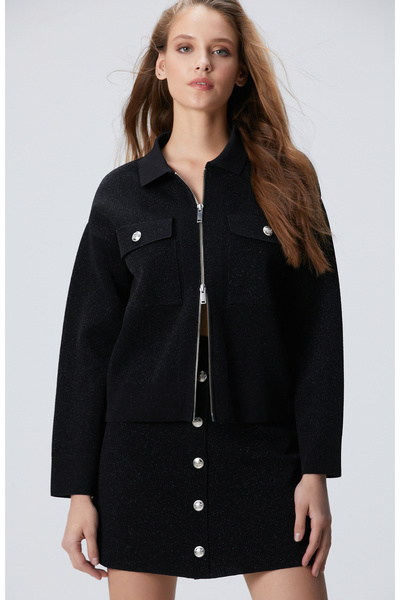 Network Siyah Simli Triko Ceket