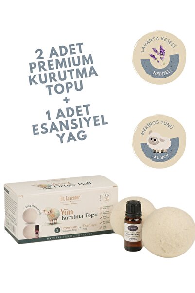 Dr.Lavender %100 Merinos Yünü XL Boy Çamaşır Kurutma Topu 50 GR.+ Esansiyel Yağ 10 ML + Lavanta Kesesi Hediyeli