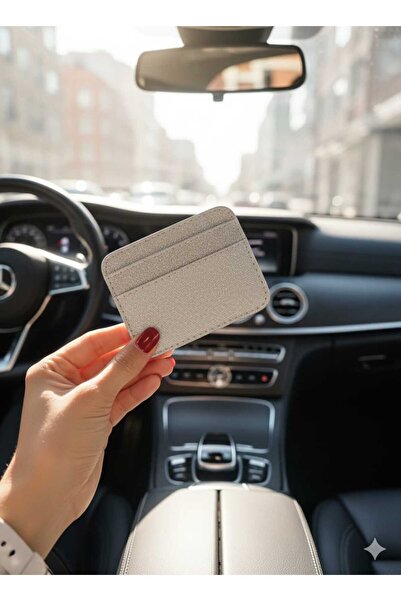 mlio Silvery Silver Card Holder Imported Leather Card Holder