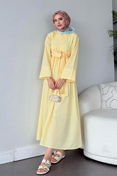 Genel Markalar Gömlek Yaka Kuşaklı Çapraz Detay Elbise