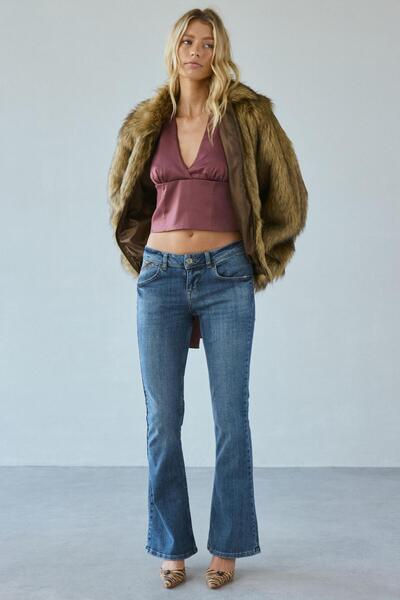 september island Vintage Moonlight Navy Blue Color Low Waist Flare Jeans