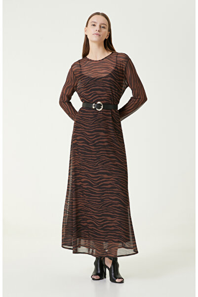 Network Kahverengi Zebra Desenli Maxi Elbise