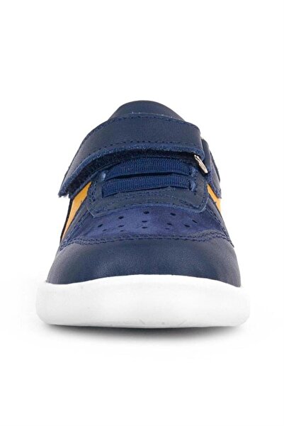 Rakerplus Genuine Leather Navy Blue Yellow Anatomical Baby Sneakers